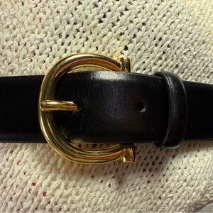 Ellen Tracy Genuine Leather Black Belt w/ Gold Buckle – Size L (ET433)